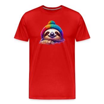 Paresseux avec bonnet de laine - T-shirt bio Premium Homme - rouge - Devant - Damien (186cm)