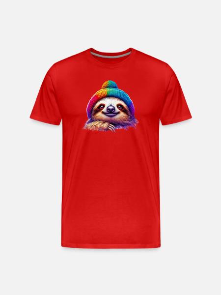 Sloth with wool cap hat - Men's Premium Organic T-Shirt - red