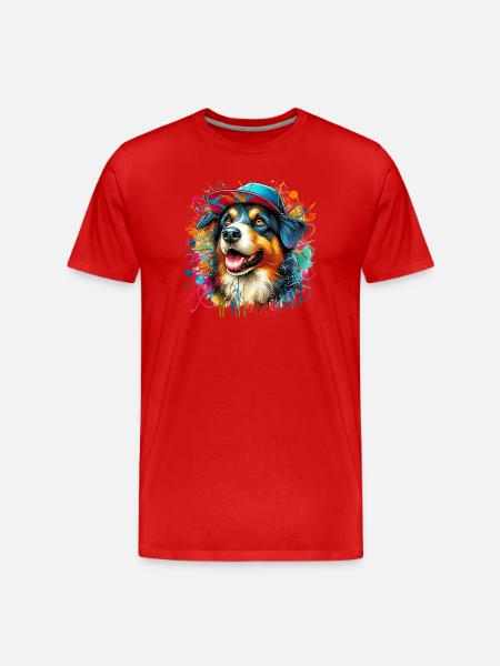 Dog with baseball hat cap - Men's Premium Organic T-Shirt - red