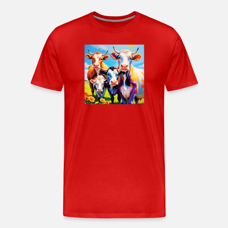 Lebendiges, farbenfrohes Kuhherden-Design - Männer Premium Bio T-Shirt - Rot
