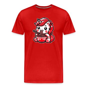 Japonais Kawaii Licorne Ramen Cuisine Asiatique - T-shirt bio Premium Homme - rouge - Devant - Damien (186cm)