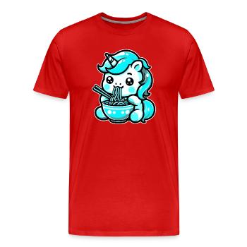 Japonais Kawaii Licorne Ramen Cuisine Asiatique - T-shirt bio Premium Homme - rouge - Devant - Damien (186cm)