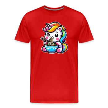 Japonais Kawaii Licorne Ramen Cuisine Asiatique - T-shirt bio Premium Homme - rouge - Devant - Damien (186cm)