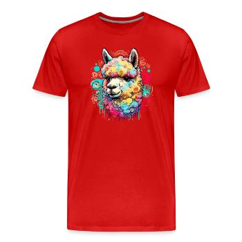 Alpaka - Männer Premium Bio T-Shirt - Rot - Vorne - Damien (186cm)