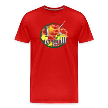 A barbecue with lemons and prawns in the shape of a heart - Men's Premium Organic T-Shirt - red - Front - Damien (186cm)