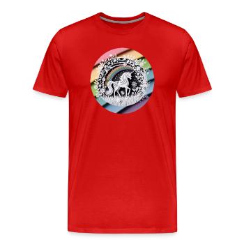 Niedliches Einhorn Regenbogen Scherenschnitt - Männer Premium Bio T-Shirt - Rot - Vorne - Damien (186cm)