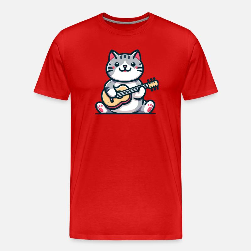 Die Gitarre klimpernde Katze - Männer Premium Bio T-Shirt - Rot
