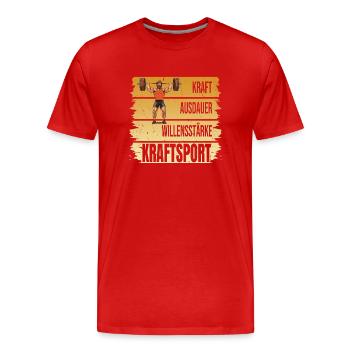 Kraft - Ausdauer - Willensstärke - Kraftsport - Männer Premium Bio T-Shirt - Rot - Vorne - Damien (186cm)