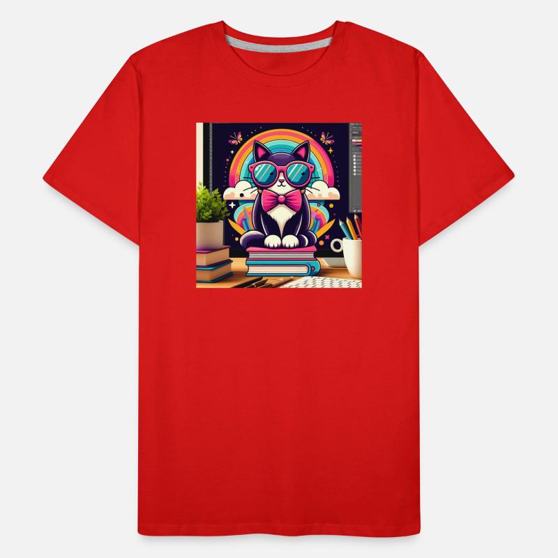 Chat studieux à lunettes T-shirt bio Premium Homme