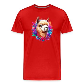 Alpaka - Männer Premium Bio T-Shirt - Rot - Vorne - Damien (186cm)
