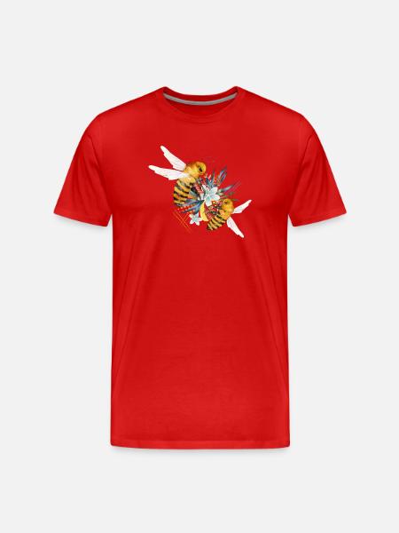 Two flying bees hand drawn - Men's Premium Organic T-Shirt - red