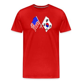 Drapeau des États-Unis et drapeau de la Corée du Sud - T-shirt bio Premium Homme - rouge - Devant - Damien (186cm)