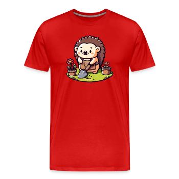Hedgehog Gardener : le compagnon de floraison - T-shirt bio Premium Homme - rouge - Devant - Damien (186cm)