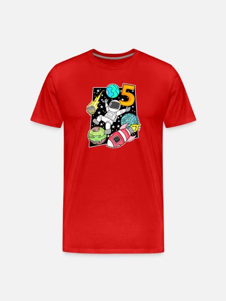 5th Birthday Boy Astronaut Rocket - Men's Premium Organic T-Shirt - red