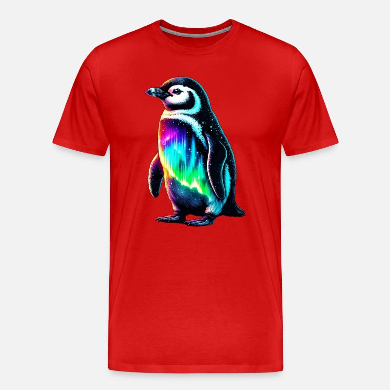 Aurora Borealis Pinguin - Männer Premium Bio T-Shirt - Rot
