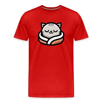 Slumber Paws: The Dreamy Tabby - Men's Premium Organic T-Shirt - red - Front - Damien (186cm)