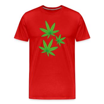 Grüne Cannabis Blätter - Männer Premium Bio T-Shirt - Rot - Vorne - Damien (186cm)