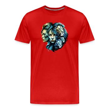 The Powerful Presence of Lions - Men's Premium Organic T-Shirt - red - Front - Damien (186cm)