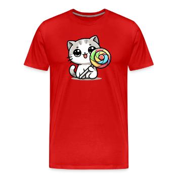 Sweet Whiskers: The Candy Cat - Men's Premium Organic T-Shirt - red - Front - Damien (186cm)