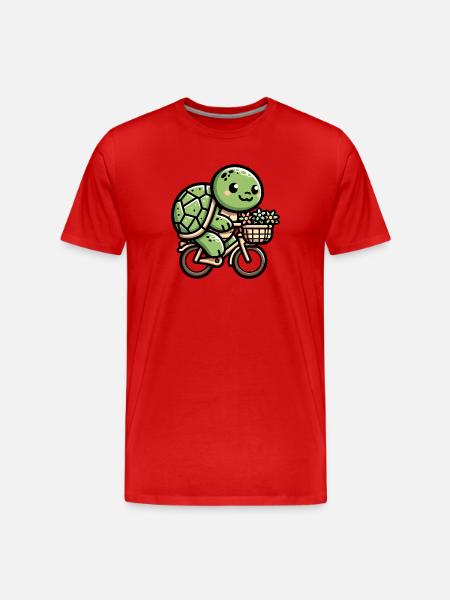 Cute Turtle Bicycle Design - Men's Premium Organic T-Shirt - red