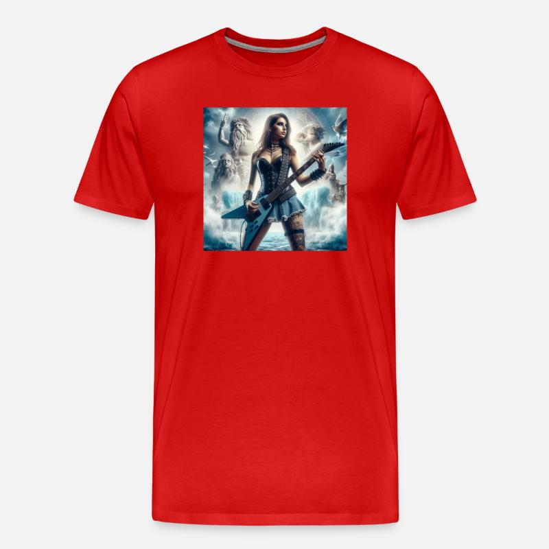 Guitariste avec Poséidon - T-shirt bio Premium Homme - rouge