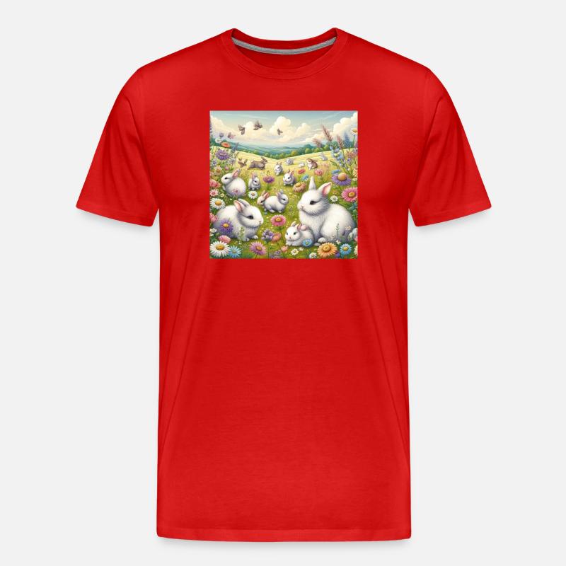 Kaninchen in einem Blumenfeld - Männer Premium Bio T-Shirt - Rot