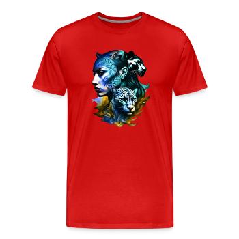 Léopard au visage féminin légendaire - T-shirt bio Premium Homme - rouge - Devant - Damien (186cm)