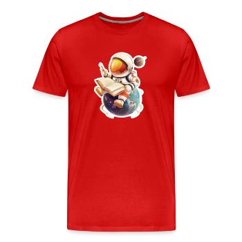 Astronaute lisant son journal sur une planète - T-shirt bio Premium Homme - rouge - Devant - Damien (186cm)