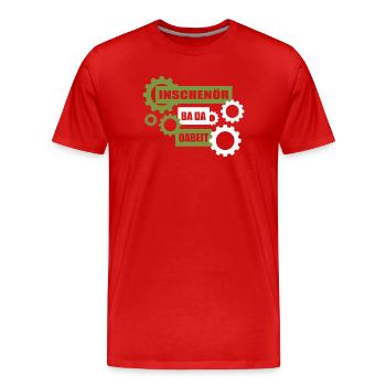 Inschenör ba da Oabeit, engineer at work - Men's Premium Organic T-Shirt - red - Front - Damien (186cm)
