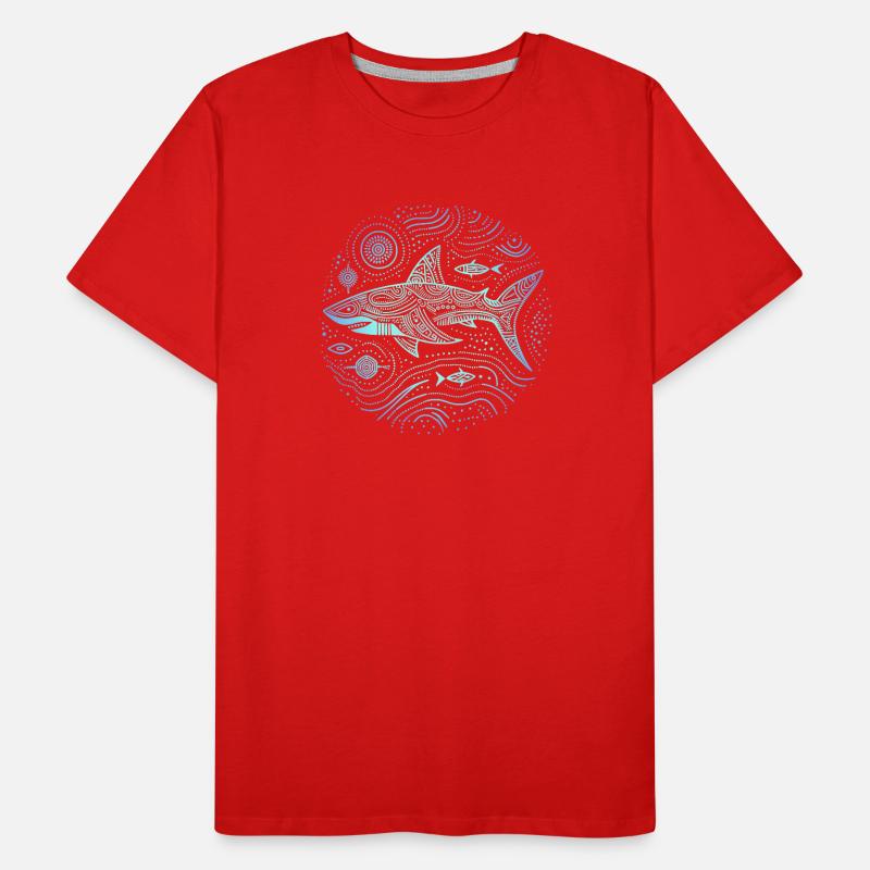 Shark Aboriginal Patterns Australia Shades Blue Men's Premium Organic T-Shirt