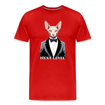 Sphynx Cat Chic Suit Tuxedo Level Gift - Men's Premium Organic T-Shirt - red - Front - Damien (186cm)