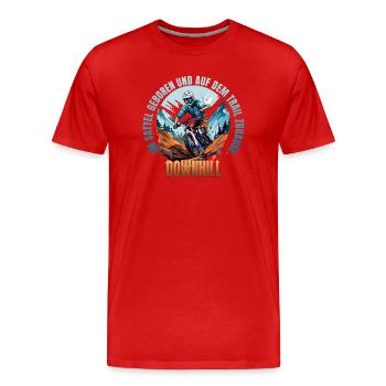 Im dem Sattel geboren und auf dem Trail Zuhause - Männer Premium Bio T-Shirt - Rot - Vorne - Damien (186cm)