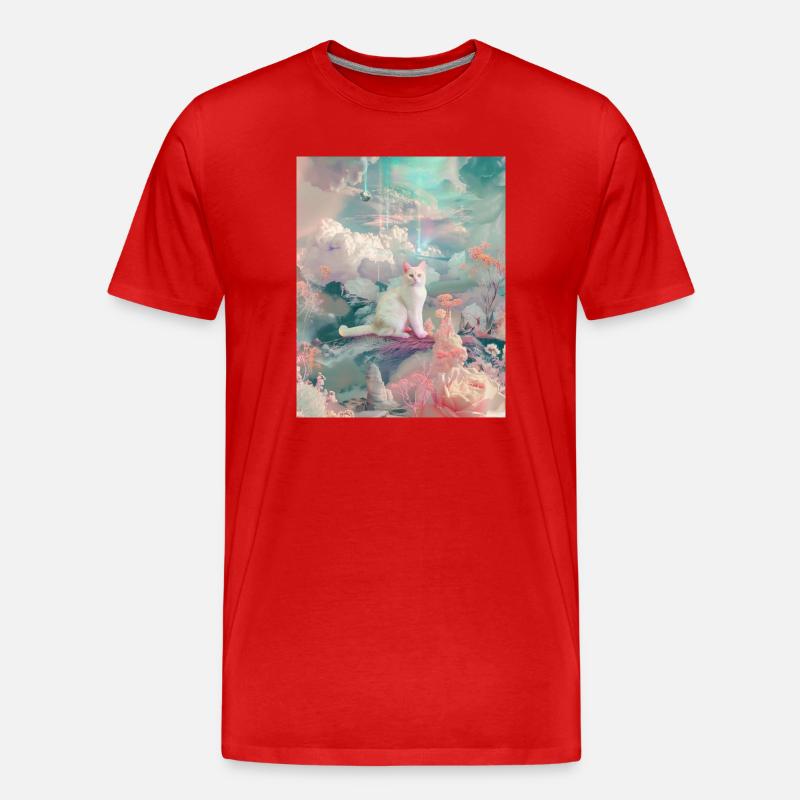 Pastellfarbene Katze in Dreamscape - Männer Premium Bio T-Shirt - Rot
