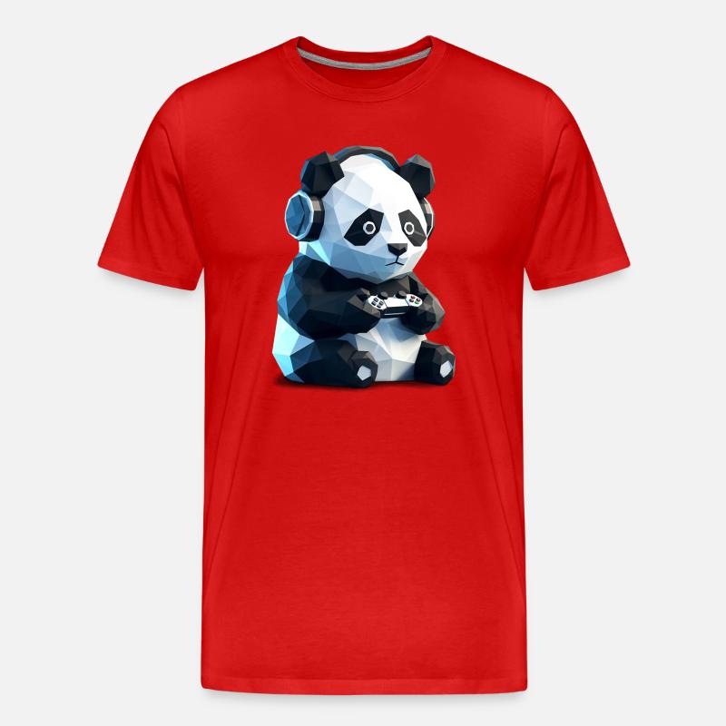 Gaming Panda mit Headset & Controller - Männer Premium Bio T-Shirt - Rot