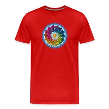 Cercle de poissons sous l’eau et soleil - T-shirt bio Premium Homme - rouge - Devant - Damien (186cm)