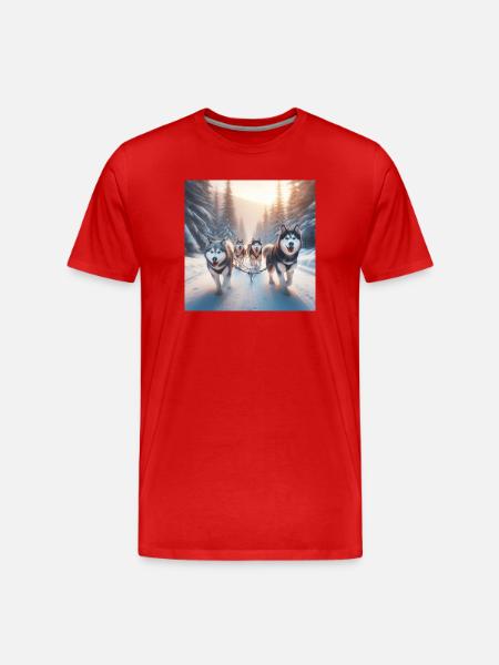 Huskies on a sled - Men's Premium Organic T-Shirt - red