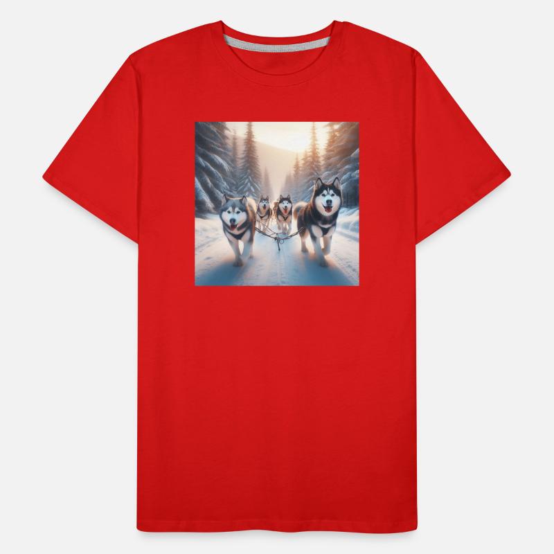 Huskys auf einem Schlitten Männer Premium Bio T-Shirt