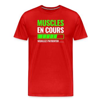 Muskeln im Gange bitte warten - Männer Premium Bio T-Shirt - Rot - Vorne - Damien (186cm)