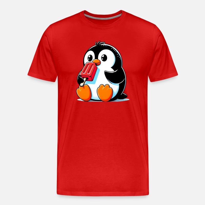 Pinguin isst ein Eis am Stiel - Männer Premium Bio T-Shirt - Rot