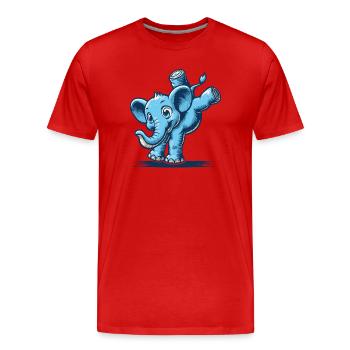 éléphant de dessin animé bleu faisant le poirier - T-shirt bio Premium Homme - rouge - Devant - Damien (186cm)