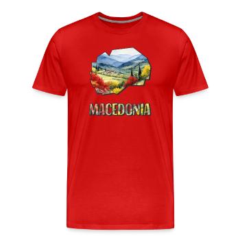 Aquarell Landkarte Mazedonien - Männer Premium Bio T-Shirt - Rot - Vorne - Damien (186cm)