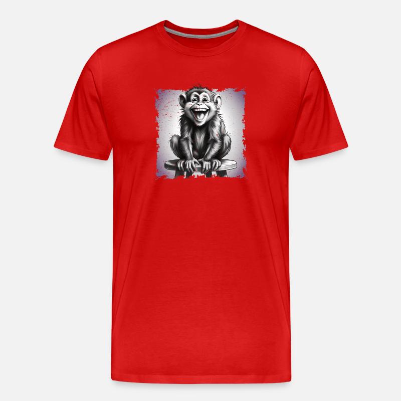 Monkey laughing sitting on stool - Men's Premium Organic T-Shirt - red