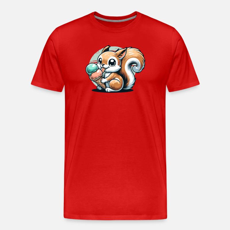 Niedliches Cartoon-Eichhörnchen mit Eiscreme - Männer Premium Bio T-Shirt - Rot