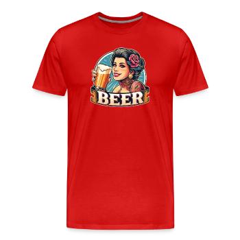 Retro Beer Beauty - Amateurs de bière élégants - T-shirt bio Premium Homme - rouge - Devant - Damien (186cm)