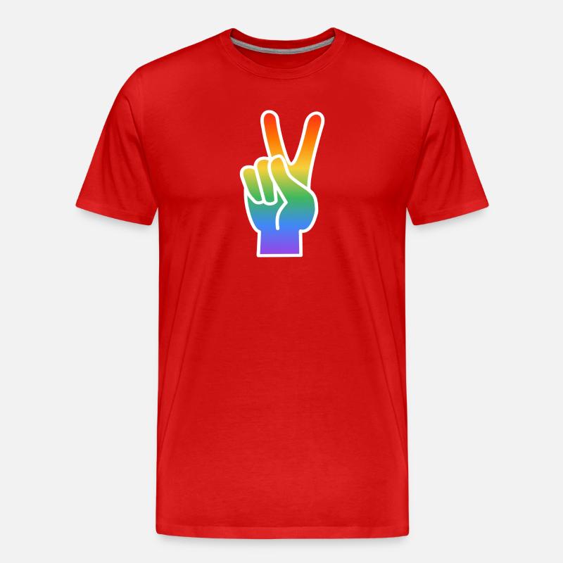 Regenbogen Peace Handzeichen - Männer Premium Bio T-Shirt - Rot