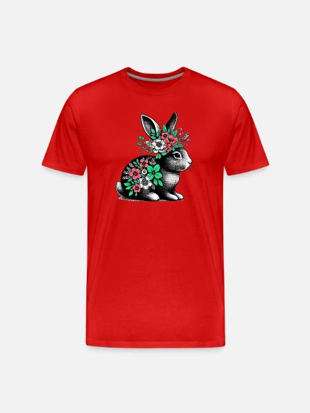 Rabbit with Flowers - Men's Premium Organic T-Shirt - red