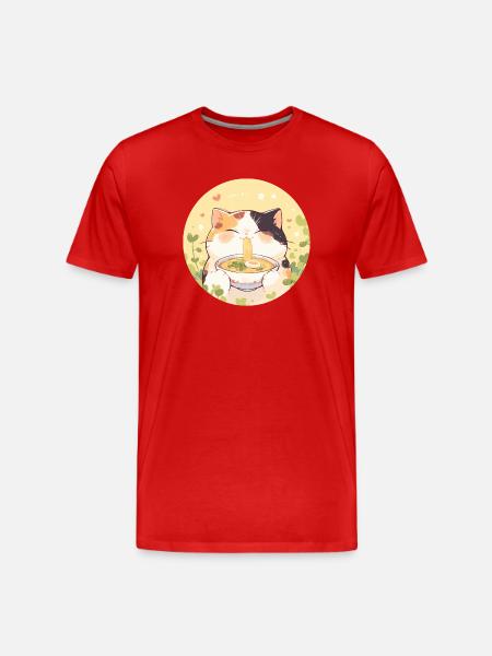 Katze isst Ramen - Männer Premium Bio T-Shirt - Rot