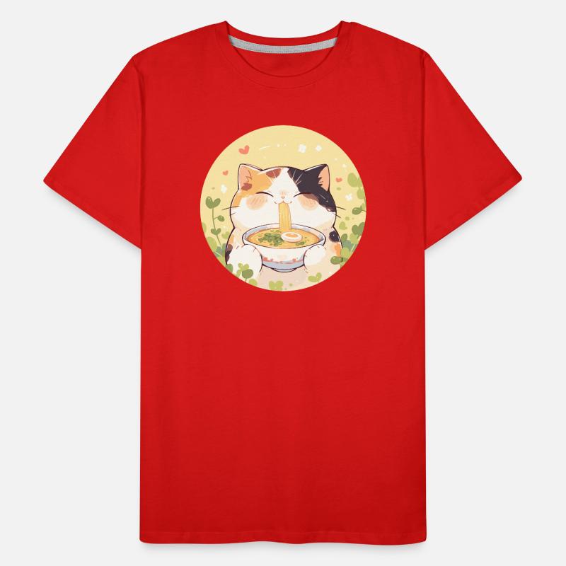 Chat qui mange des Ramens T-shirt bio Premium Homme