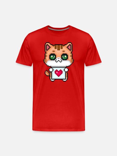 Pixel Loving Kitten - Men's Premium Organic T-Shirt - red