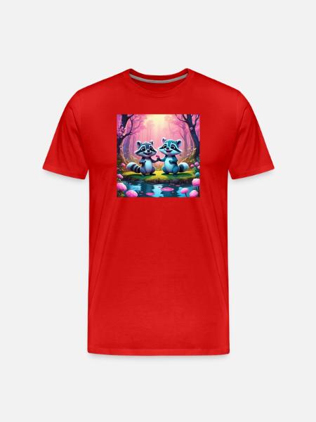 Waschbären im Märchenwald - Männer Premium Bio T-Shirt - Rot